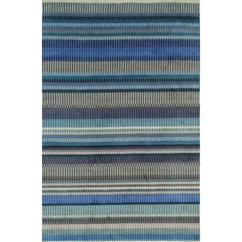 Tapis en laine noué à la main bleu marine noué à la main Strpied, Rectangle 8 pi x 10 pi