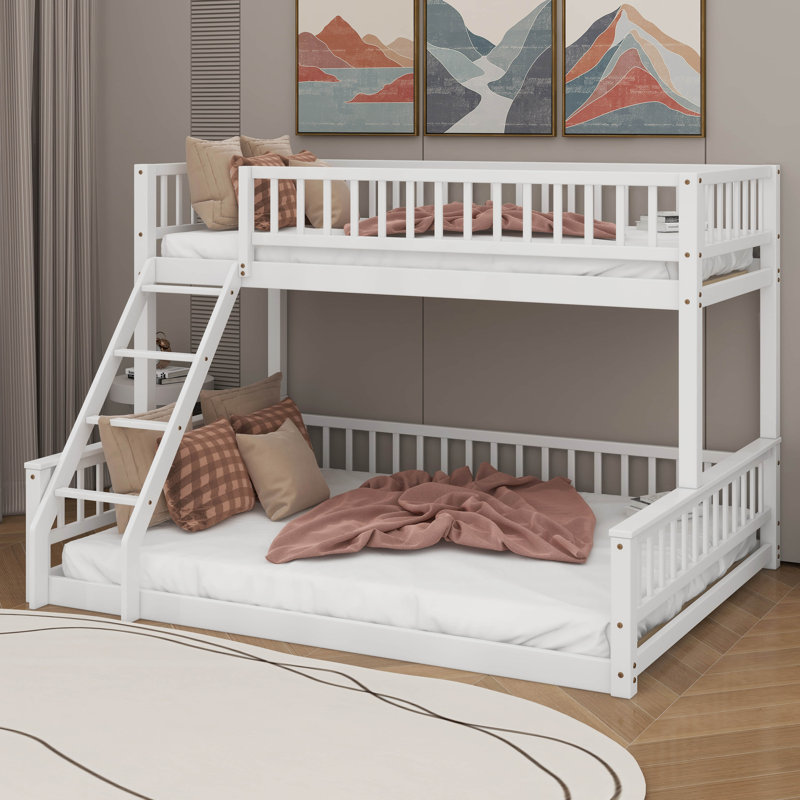 Twin XL Over Queen Bunk Bed With Ladder, White