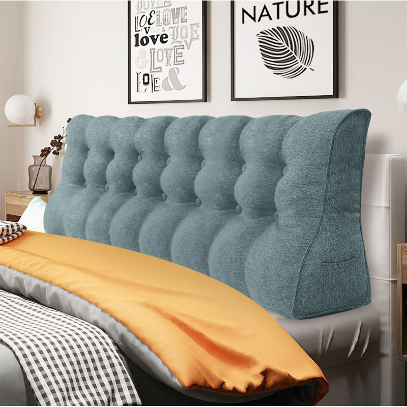 Linen Bed Rest Back Contour Headboard Wedge Reading Pillow, 76" x 22", Grey