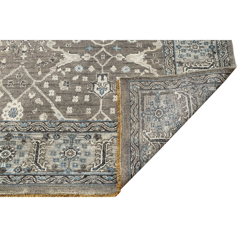 Tapis rectangulaire en laine noué à la main brun / gris / noir, Rectangle 8 pi x 10 pi