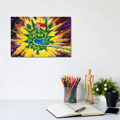 Small Cozy Green Planet With Village House by Valery Rybakow - Wrapped Canvas Gallery-Wrapped Canvas Giclée