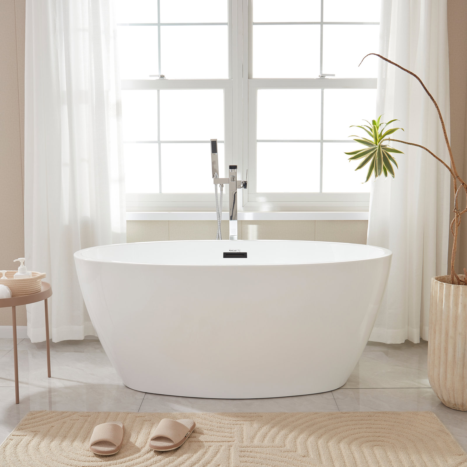 Freestanding Soaking Acrylic Bathtub, White/Matte Black, 22.8" H x 31.9" W x 55.1" L