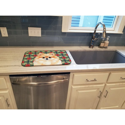 Pomeranian Christmas PoinsettIas Dish Drying Mat