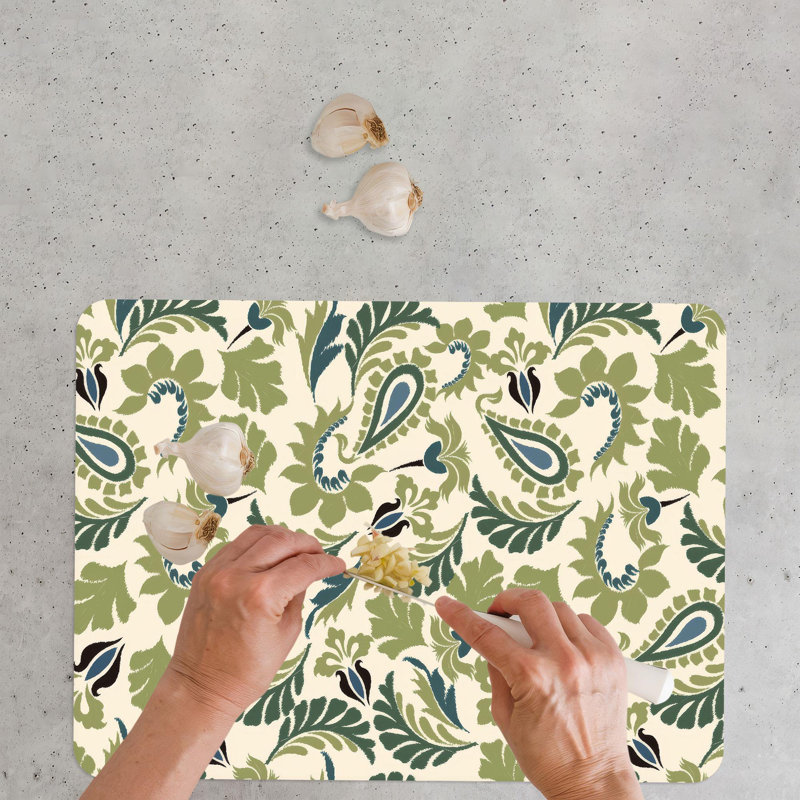 Planche à découper en verre à motif de feuilles vertes idéale pour servir et couper dans la cuisine, 7,9 po x 11,8 po