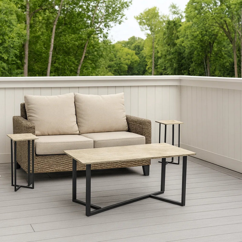 Ensemble de table, ensemble de 3 pièces, café, bout, salon, contemporain, moderne, Beige