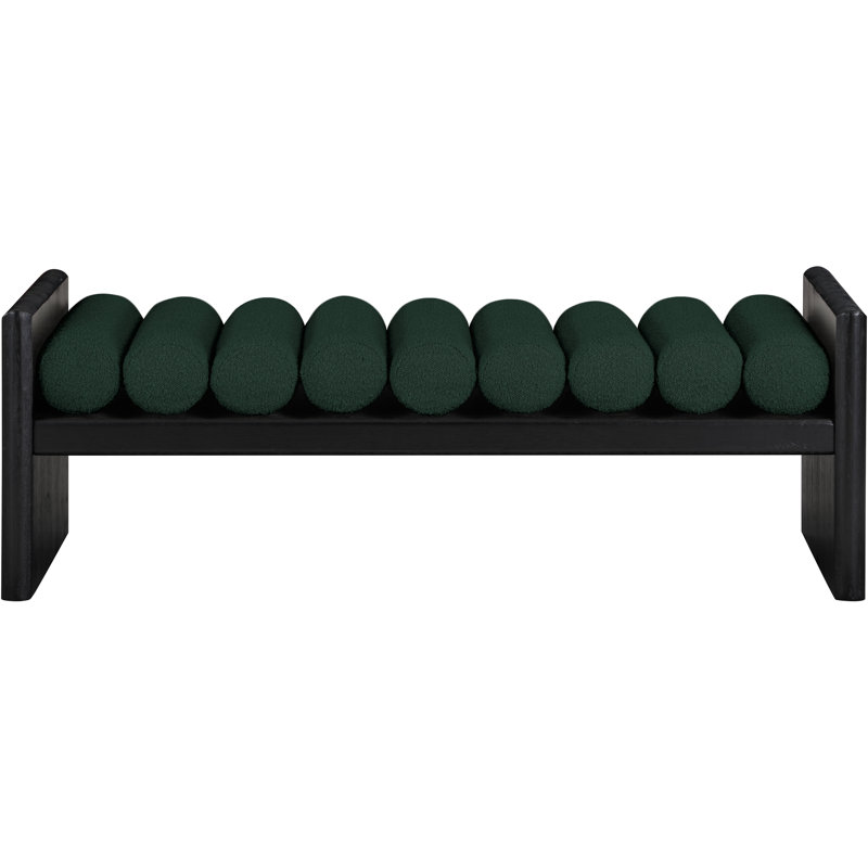 Waverly Boucle Wood Bench, Green Boucle Fabric / Black Finish, 18" H x 52" W x 19" D