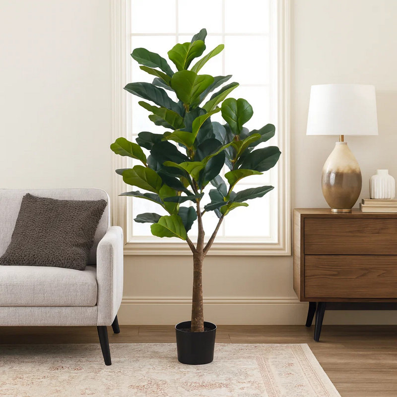 Arbre artificiel 47 po Stacy, 51 feuilles de soie avec pot noir Stacy