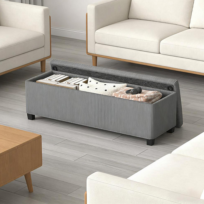 Banc de rangement, banc de rangement avec repose-pieds, banc de bout de lit, Gris