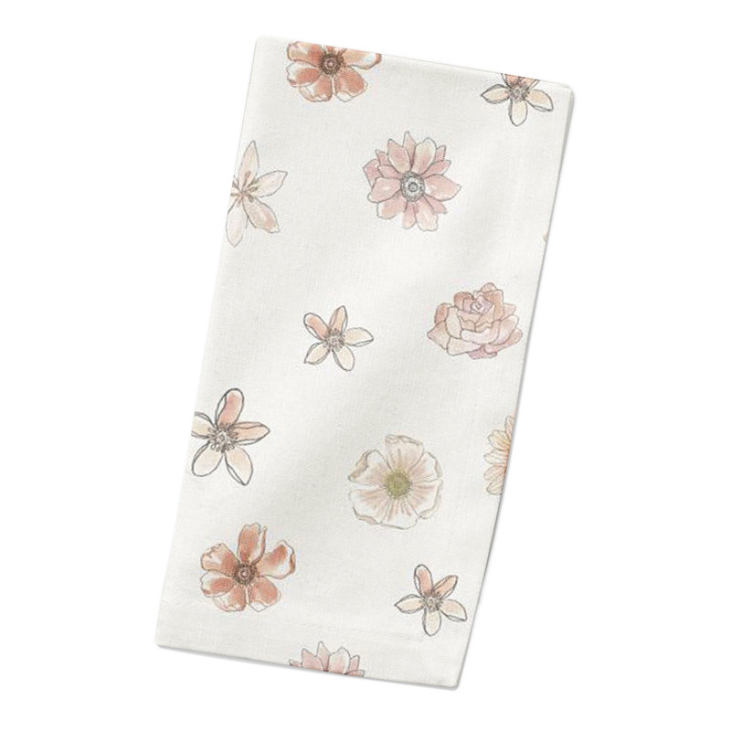 Cotton Floral Rectangle Napkin, White