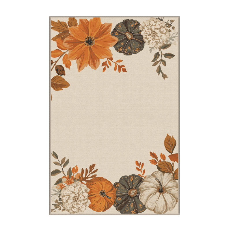 Soft Plush Farris Halloween Modern & Contemporary Abstract Area Rug in Beige – Beige Binding, 7x9