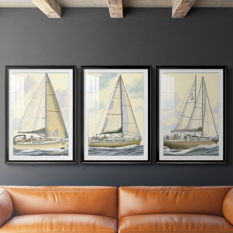 NAUTICAL Series CXIX - Impression sur mesure encadrée de qualité supérieure - 3 pièces, Noir, H 21 po x l 30 po
