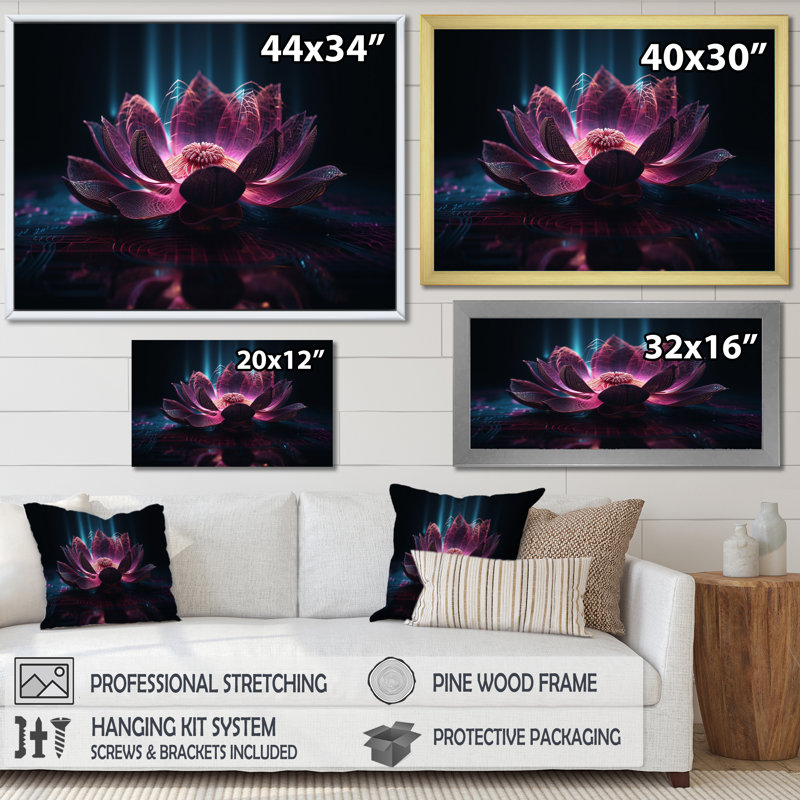 «Urban Blossoming Pink Lotus I» sur toile, Cadre flottant blanc, H 34 po x l 44 po x P 1,5 po