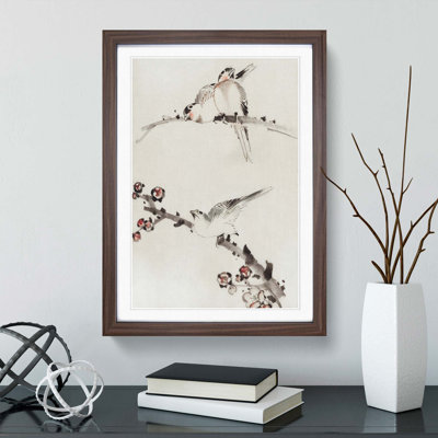 Three Birds Perched on Blossom Branches by Katsushika Hokusai - Picture Frame Painting Print