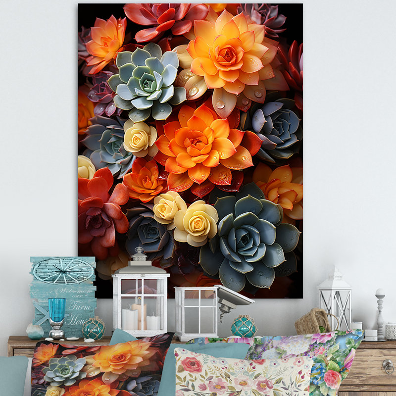 Reproduction d'art sur toile, "Succulents colorés" par Kolleos, H 20 po x l 12 po x P 1 po, Toile tendue