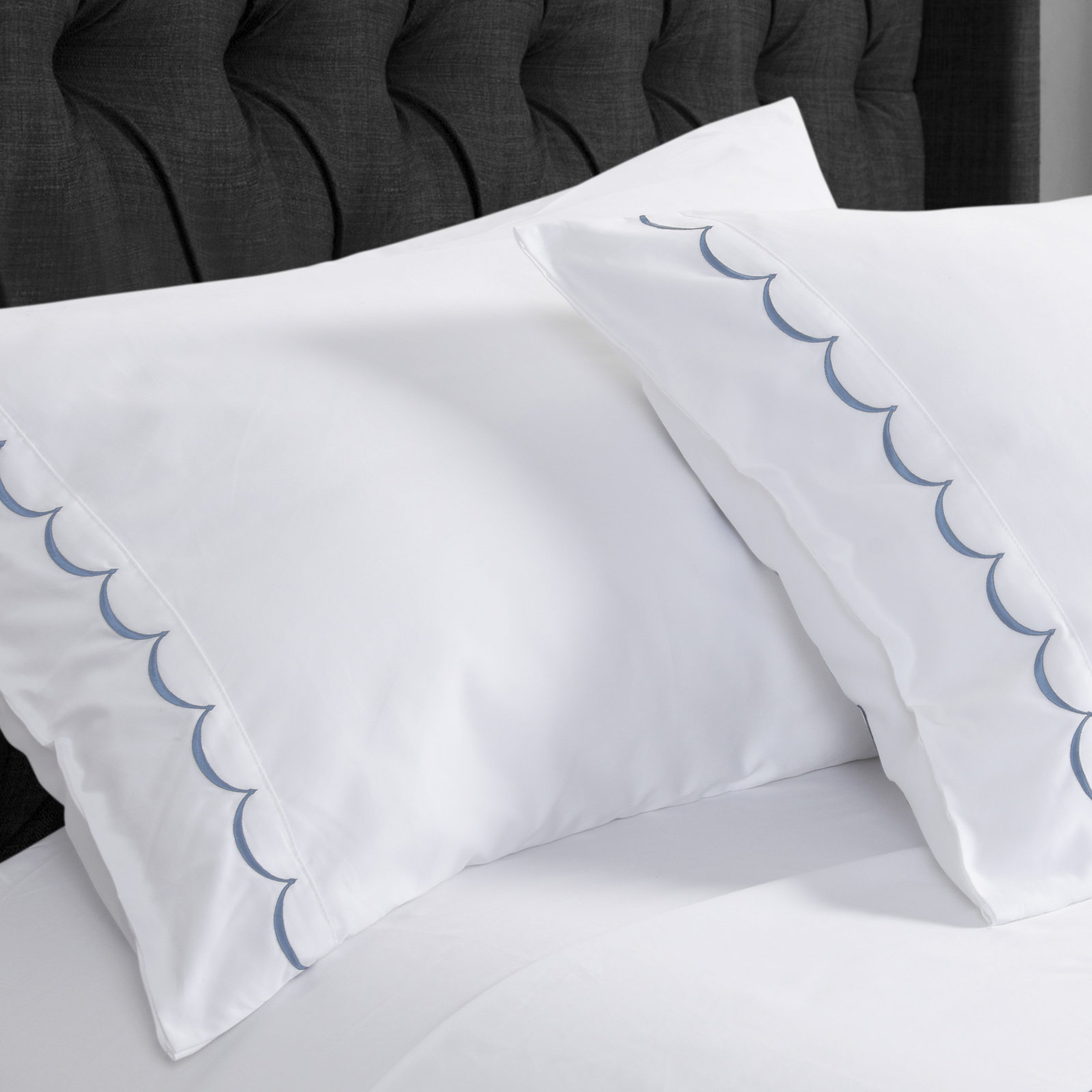 600 Thread Count Brushed Cotton Sateen Pillowcase, Blue, Standard