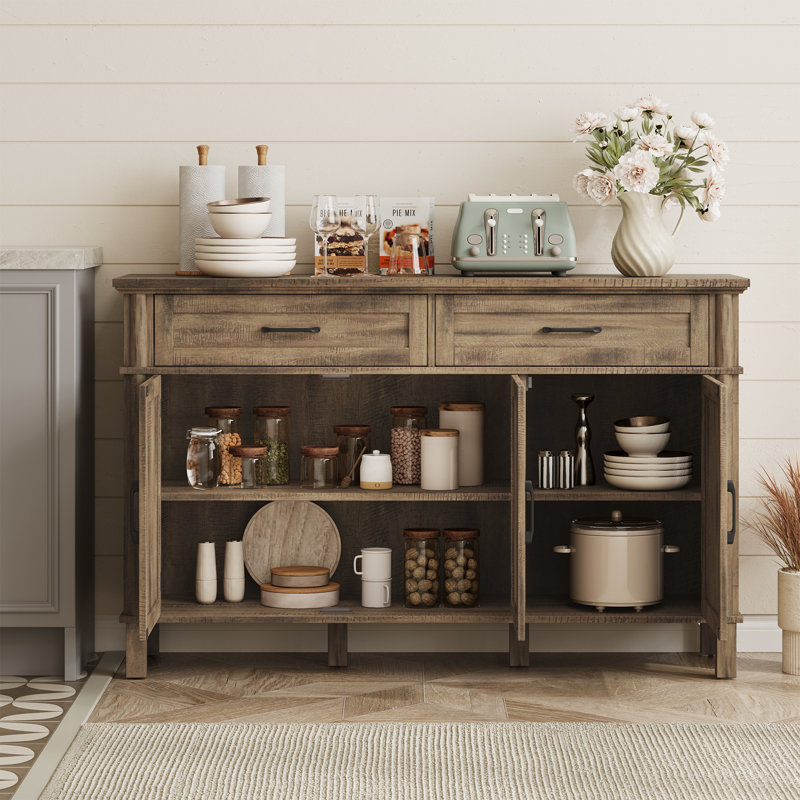 Buffet Buffet avec tiroirs, tablettes et portes, Gris, H 34,2 po x l 54,71 po x P 14,9 po