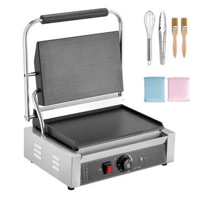 Appareil à panini professionnel, 34,3 x 23,6 cm, acier inoxydable, 1 pièce, presse à sandwich, argenté, plaque plate
