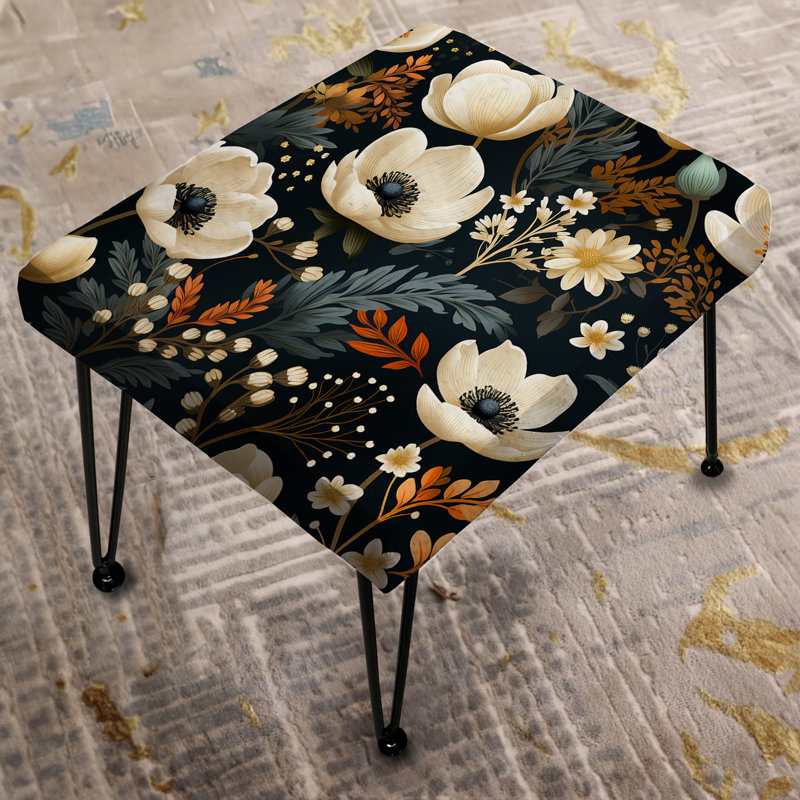 Repose-pieds rectangulaire vintage beige avec motif floral rétro classique