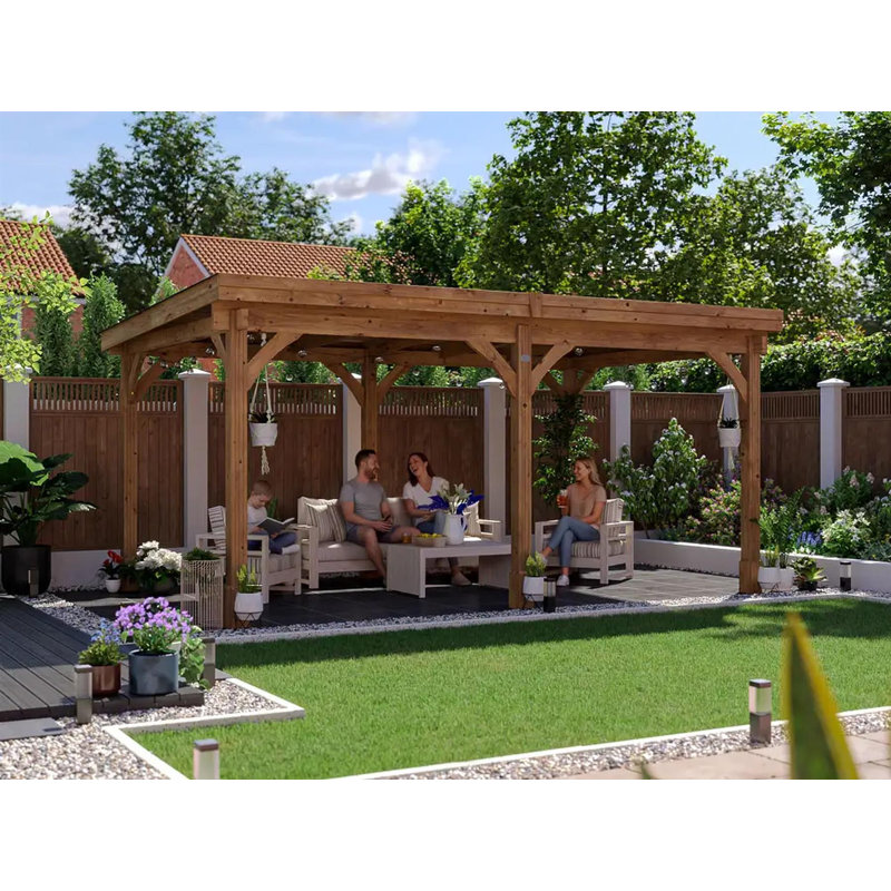 Pressure Treated Leviathan Pent Open Chunky Gazebo W4m x D3m / W13' x D10', 250m H x 495m W x 305m D