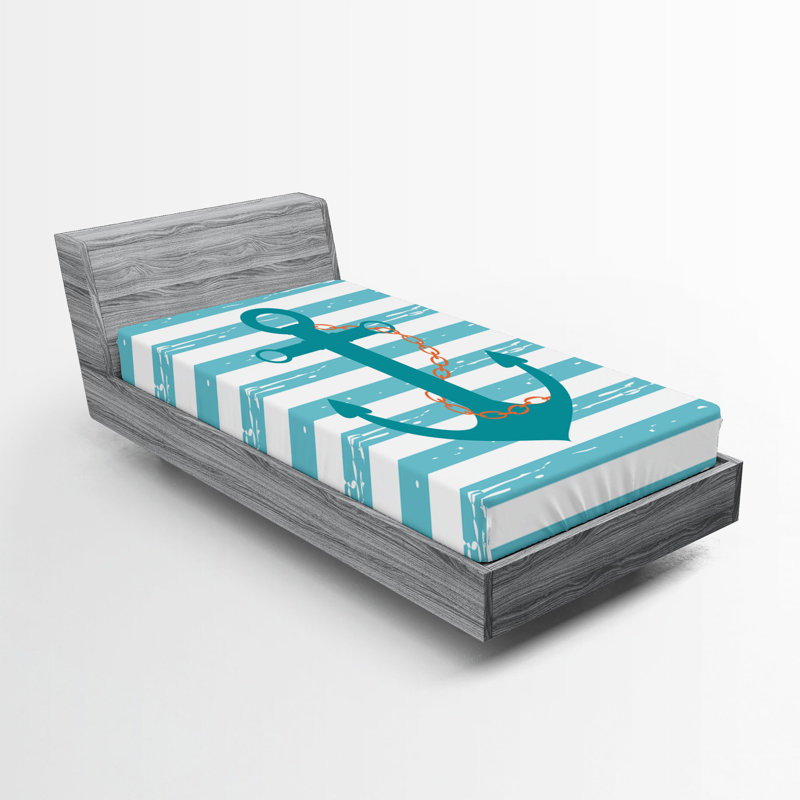 Drap-housse orange Ambesonne, Drap-housse de taille simple, Turquoise / blanc / rayures bleu sarcelle