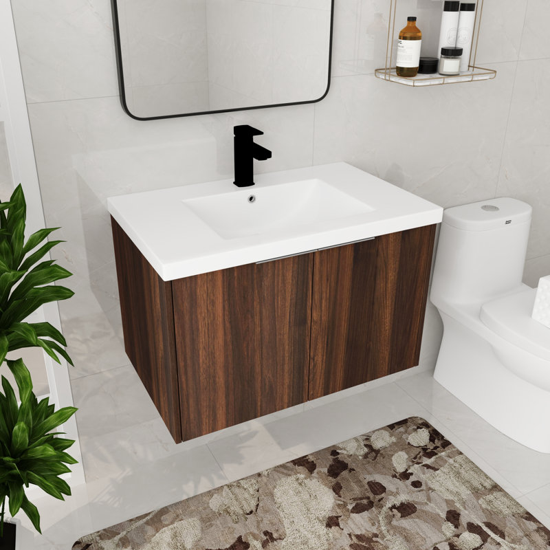Ensemble de meuble-lavabo mural simple 30 po Meng, Noyer, 30"