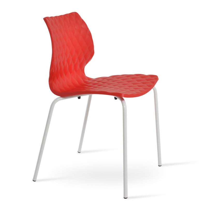 UNI Metal Solid Back Side Chair, Red, White