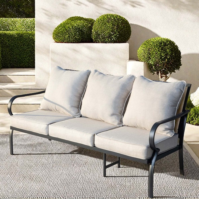 3-Seater Patio Sofa - Outdoor Metal Couch with Removable Cushions, All-Weather for Porch & Garden, Beige