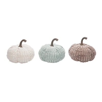  Plush Velvet Neutral Pumpkin Set of 3 Fall/Harvest Home Decorations