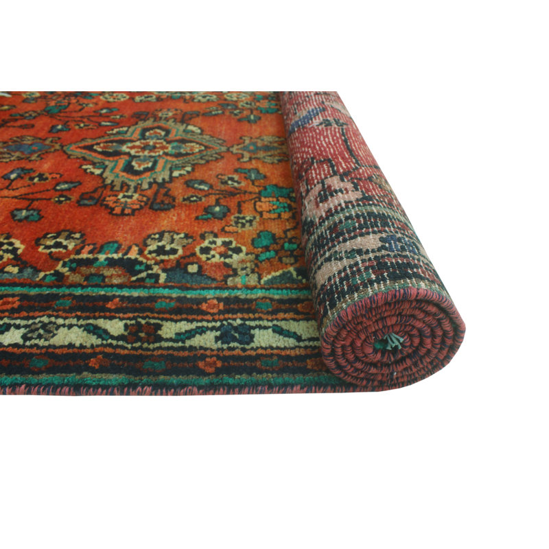 One-of-a-Kind 3'6" x 9'9" New Age Runner Wool Area Rug in Brown and Green