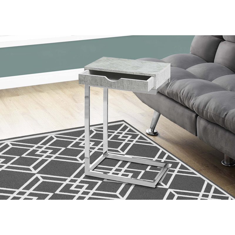 Accent Table, C-shaped, End, Side, Snack, Storage Drawer, Living Room, Bedroom, Metal, Laminate, Contemporary, Modern, White