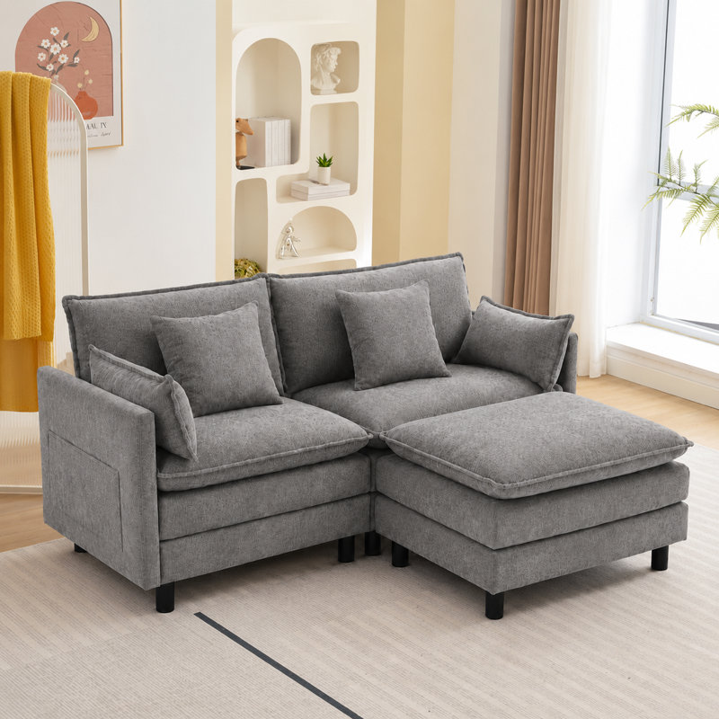 Canapé d'angle Arale Comfy Cloud avec pouf, Gris