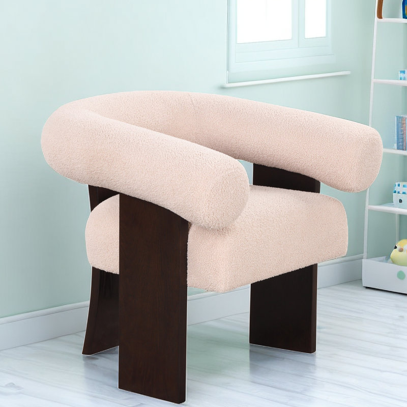 Fauteuil demi-tonneau de 32,6 po Vanise, Velours beige