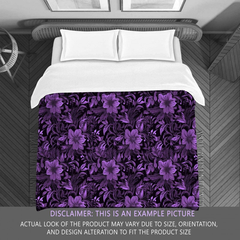 Machine Printed Comforter, Twin Extra Long Comforter, Black/Purple