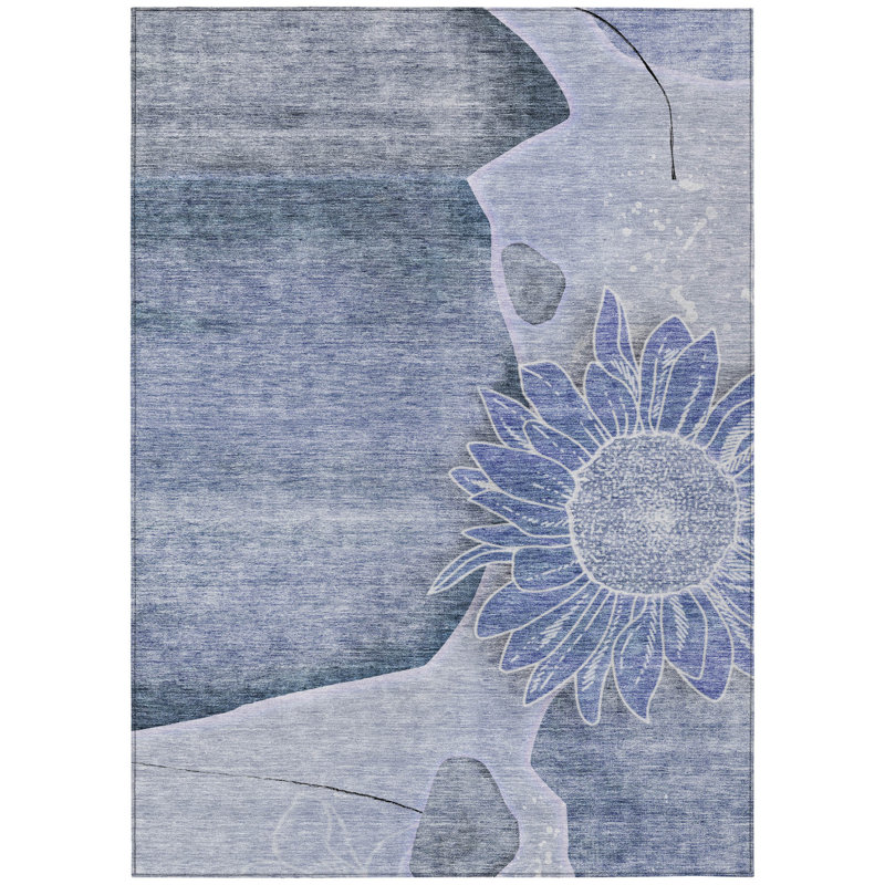 Tapis extérieur lavable floral bleu ciel et indigo 8 pi x 10 pi