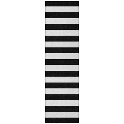 8' Runner Black and White Striped Washable Non Skid Indoor Outdoor Runner Rug