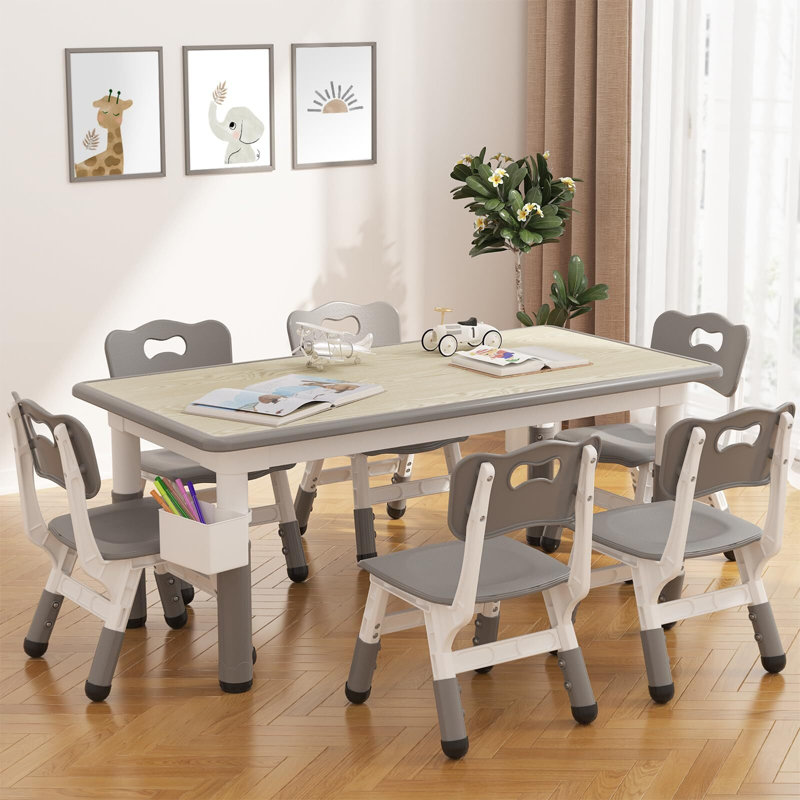 Ensemble de table et 6 chaises pour enfants, ensemble de table et de chaises pour tout-petits à hauteur réglable, Gris
