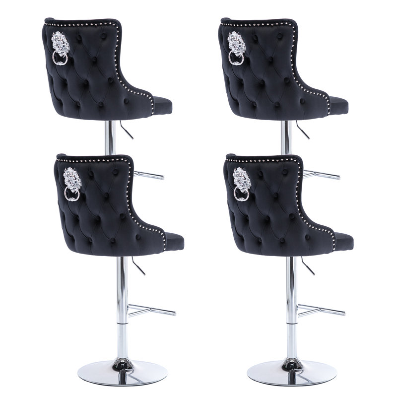 Glazer Swivel Upholstered Adjustable Height Bar Stool, Black