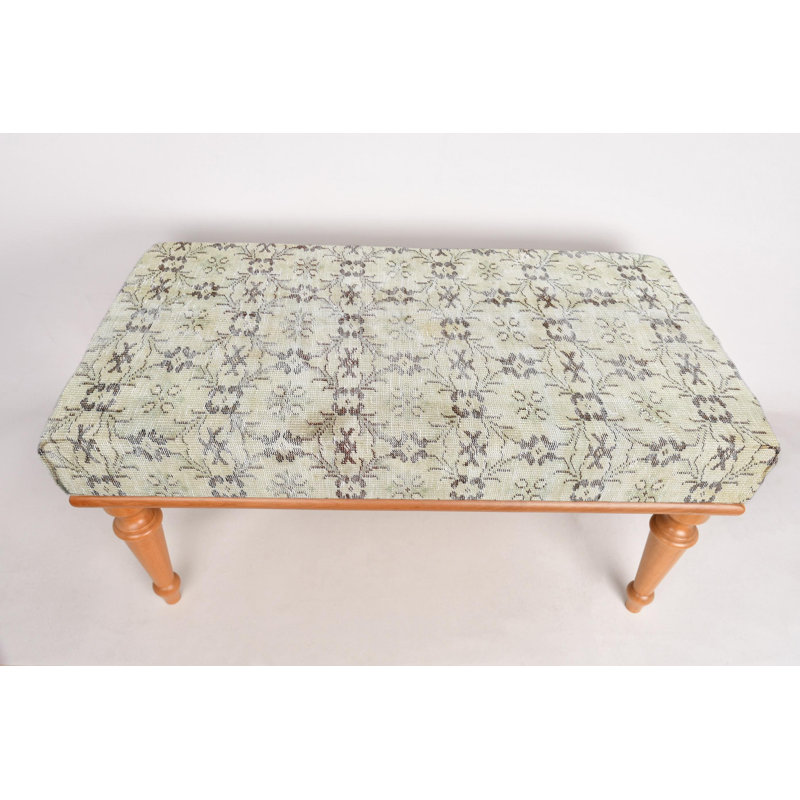 Cotton Upholstered Bench, White, 45cm H x 120cm W x 45cm D