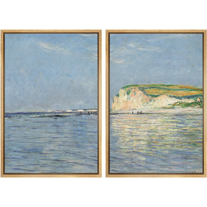 «Seaside Cliff And Sparkling Waters Bright Coastal Landscape Nature Wilderness Illustration Decor», 2 pièces, Encadré naturel