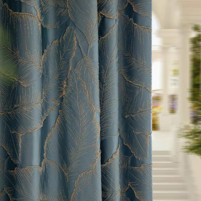Luxury Curtains Jacquard Drapes 3D Gold Leaf High Precision Curtains for Living Room 2 Panels for Bedroom Grommet Top (Blue, 54 * 108)