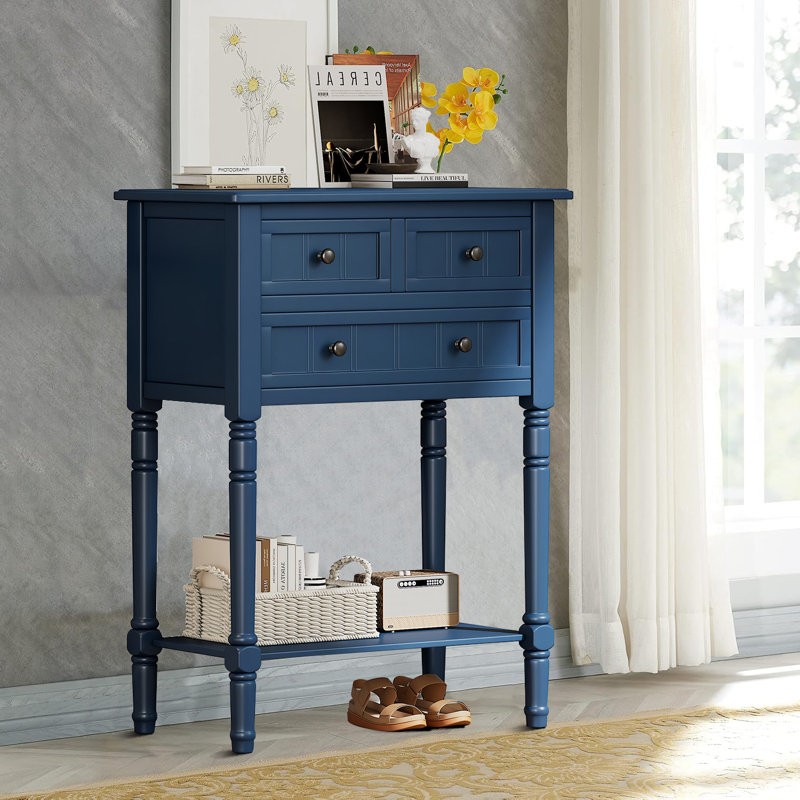 Audreana Vintage Stylish 23.71" Wide Rectangular Storage Console Table, For Indoor Use, Dark Navy Blue
