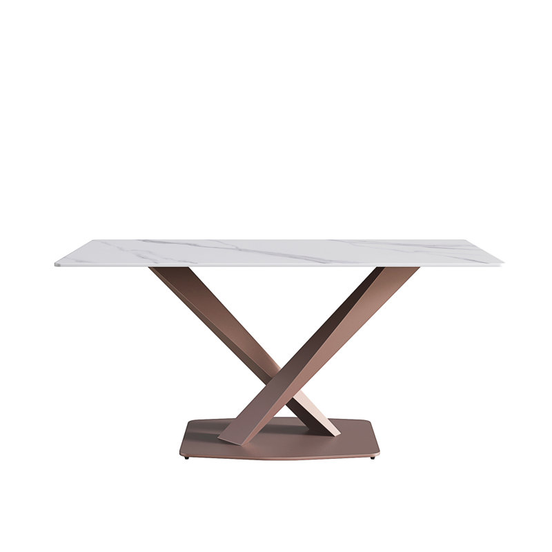 Sintered Stone Dining Table, White, 29.53” H x 70.9" W x 35.4" D, Antique Pink