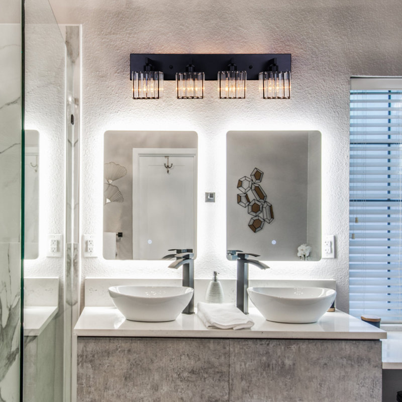 Modern 4-lights Vanity Light With Crystal Accents