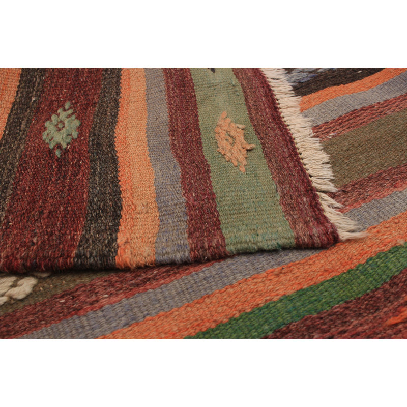 Tapis cuivre / vert / brun clair en laine tissé à plat à la main 5 pi 4 po x 10 pi 10 po Bontang