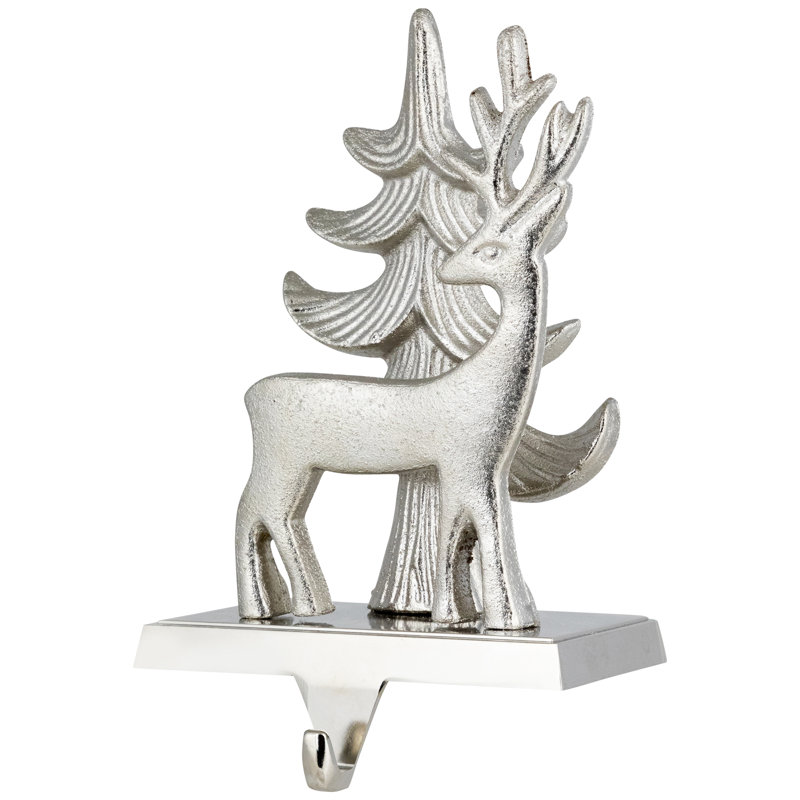 Silver Reindeer and Pine Tree Christmas Stocking Holder