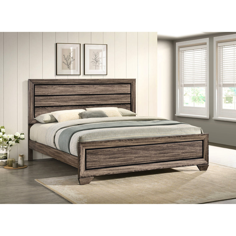 Très grand lit à panneau en taupe délavé avec lattes, finition douce pour le style de la chambre à coucher, tête de lit structurée et charme rustique moderne, structure à lattes de bonne ventilation, chambre à coucher de ton, élégance