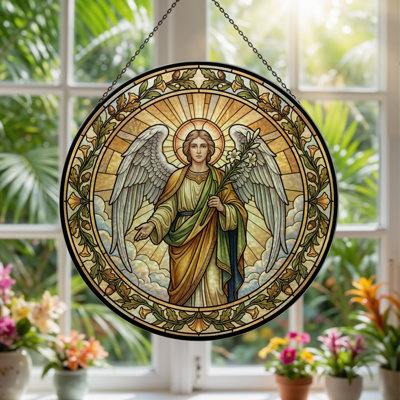 Angel Stained Stained Glass Window Panel，7.8H