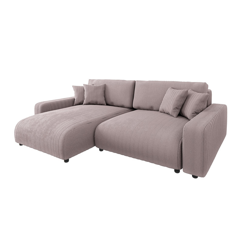  Gisela Sleeper Corner Sofa Chaise Bed with Storage Cord Fabric, Powder Pink, Left Hand Facing