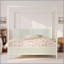 Grand lit plateforme à baldaquin en bois avec lattes de soutien, beige-129230872-129230870