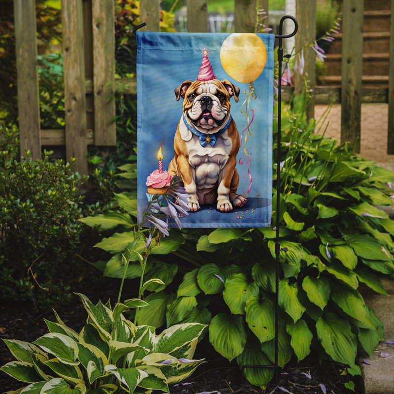 Drapeau de jardin «Happy Birthday», Bouledogue anglais